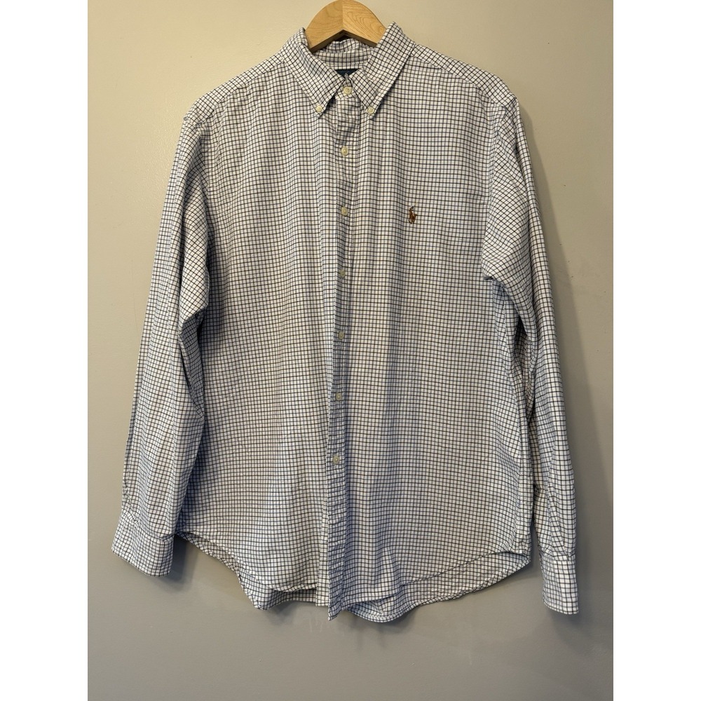 Ralph Lauren Men's Button Up Classic Fit Black Blue‎ Check Color Horse L Preppy